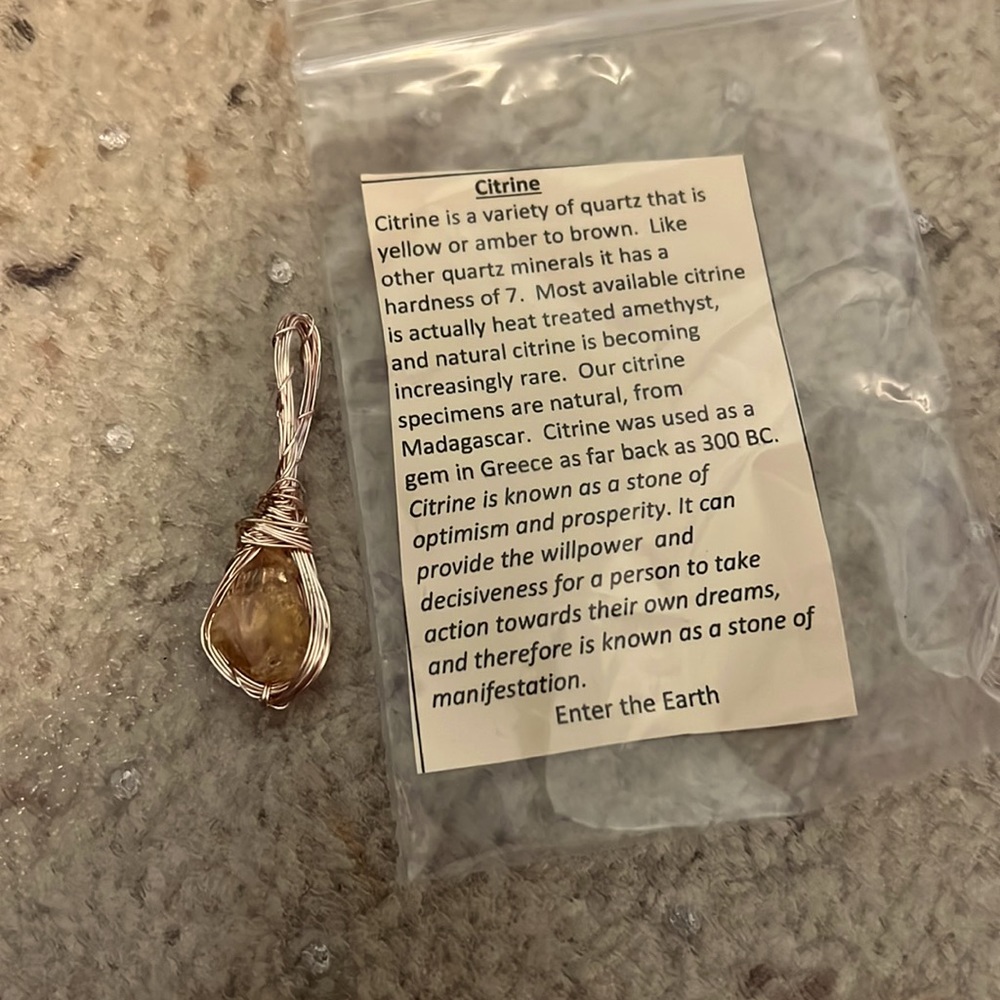 Small Citrine tumbled stone wrapped pendant